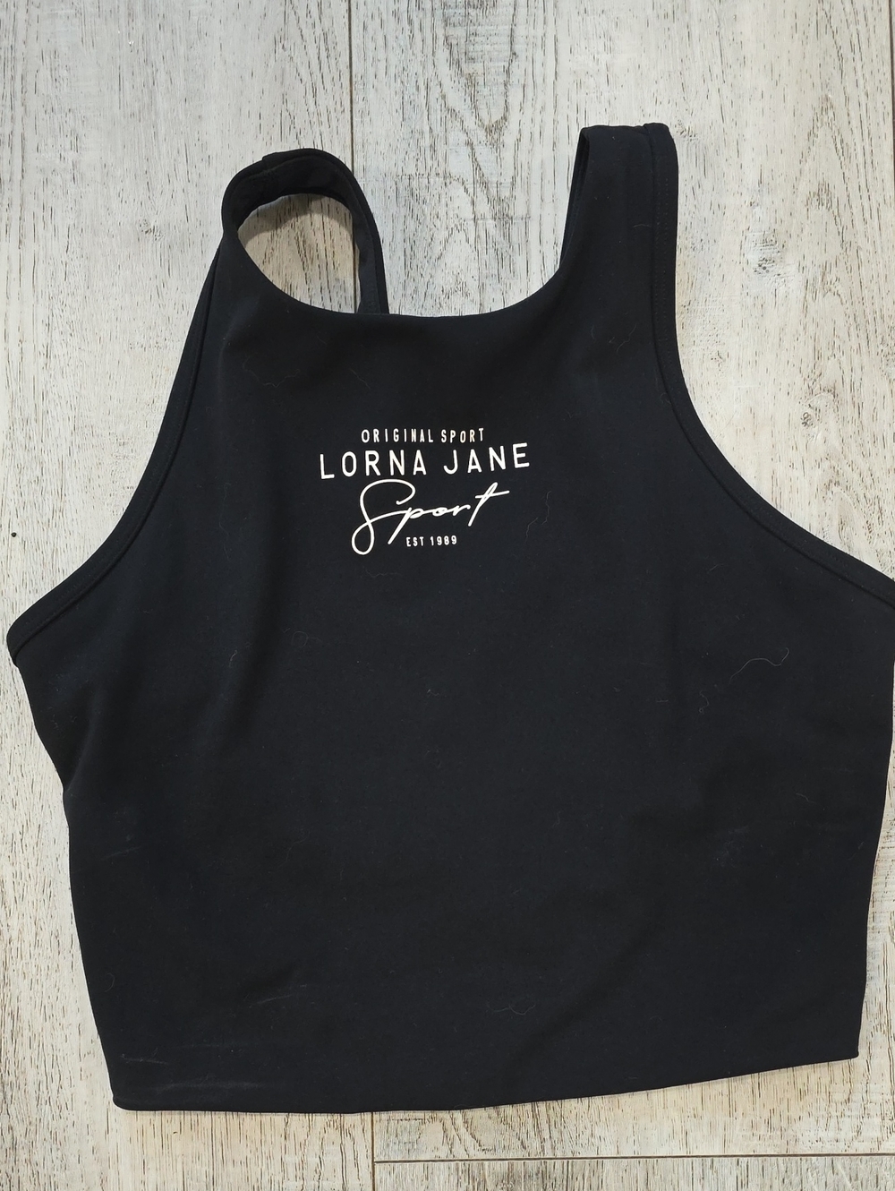 Lorna Jane Black Crop Sports Tank with White Logo